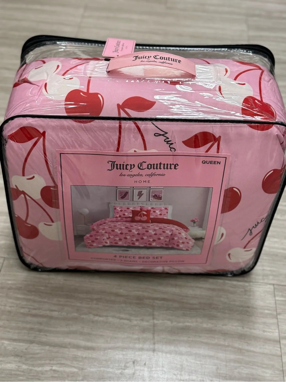 Juicy Couture Pink and Red Cherry Print Comforter Set